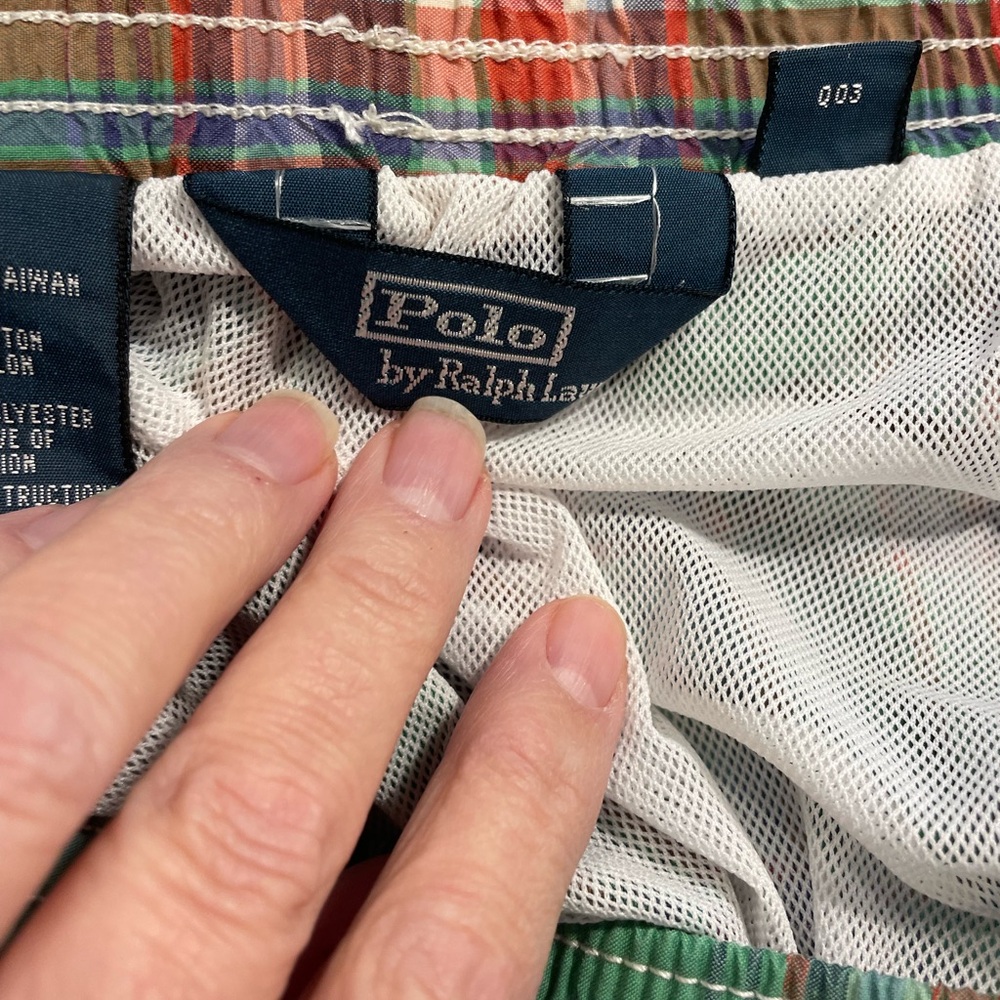 Ralph Lauren POLO green plaid drawstring swim trunks - size Large - Picture 3 of 5